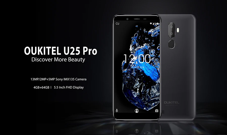 OUKITEL U25 PRO 5," 2.5D Android 8,1 MT6750T восьмиядерный 4 гб 64 гб 13 мп+ 2 мп/5 мп смартфон 3200 мач отпечаток пальца мобильный телефон