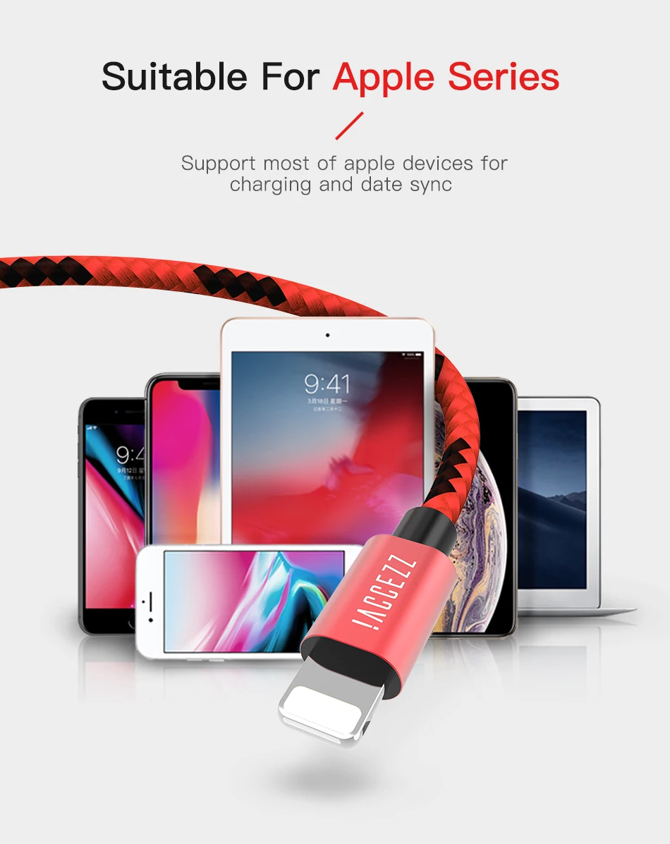 !ACCEZZ 2.4A USB Cable For iphone X XS MAX XR Support Data Transmission Phone Nylon Charging Cord 1M For iphone 8 7 6 5 Plus SE (9)
