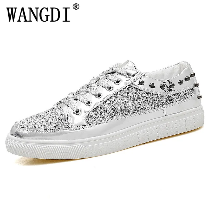Automne Argenté argent Or Noir Paillettes or Doré Femmes Printemps Rose Designer Bling Décontractées Flats Femme Chaussures Brillant Rivet 2018 0B4dA0