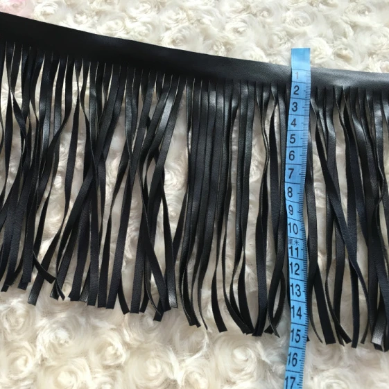 

NEW!! 15CM Black White Faux Leather Material Yarn Fringe Tassel Trimming African Lace For Sewing Bag Shoe Garment