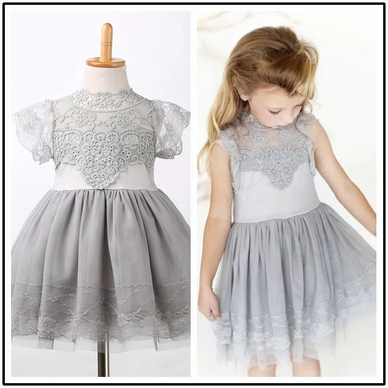 

2016 Girls Princess Wedding Party Dress Elegant Lace Floral Tulle Dresses Baby Girl Dress High Quality