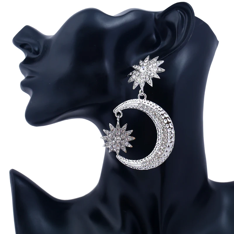 2017 New Moon Stars Earrings Fashion Jewelry Rhinestone Earring Bijoux