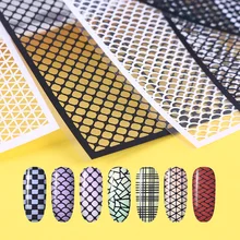 Plaid Net Line Hollow Nail Vinyls Ultra-thin Adhesive Fish Scale 3D Nail Stencil Sticker 1 Sheet Manicure Nail Art Decoration