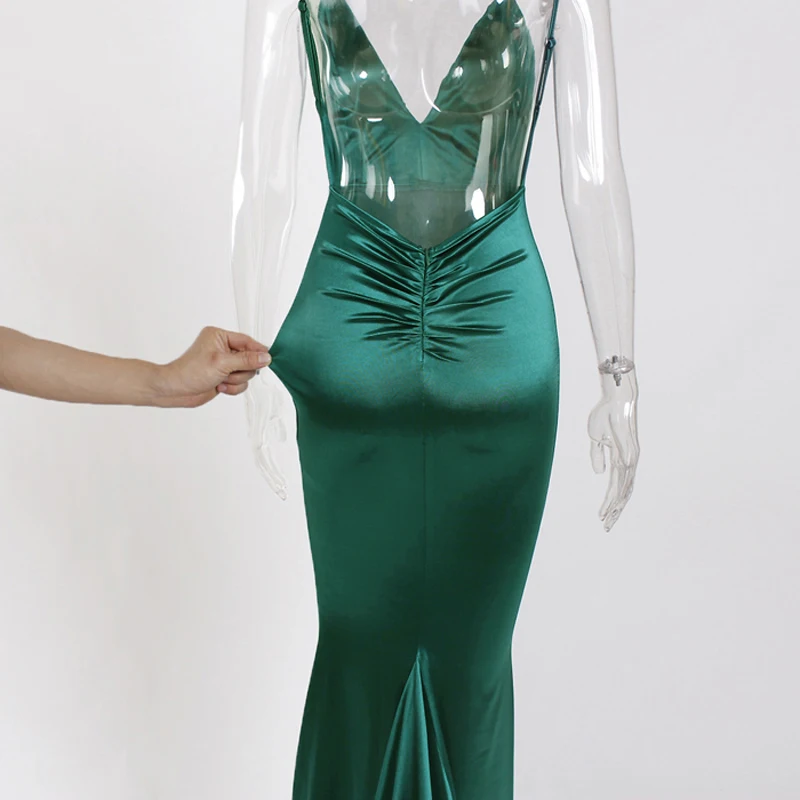 Сексуальное элегантное вечернее платье без рукавов с открытой спиной, эластичное платье русалки, облегающее платье с открытой спиной изумрудно-зеленого цвета