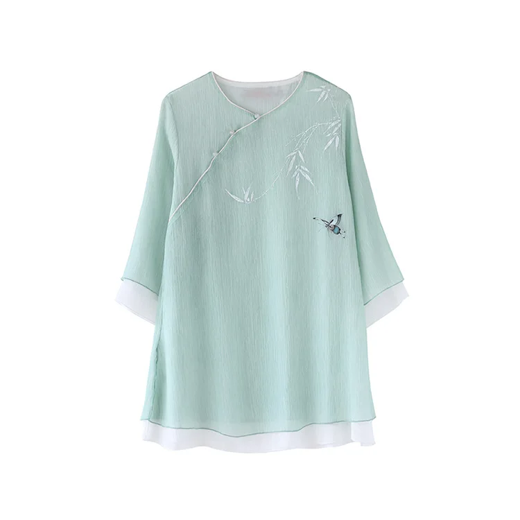 

Chinese-style Jacket Retro Summer New Theatrical Clothes Hand-painted Bamboo Zen Tea Chiffon Shirt