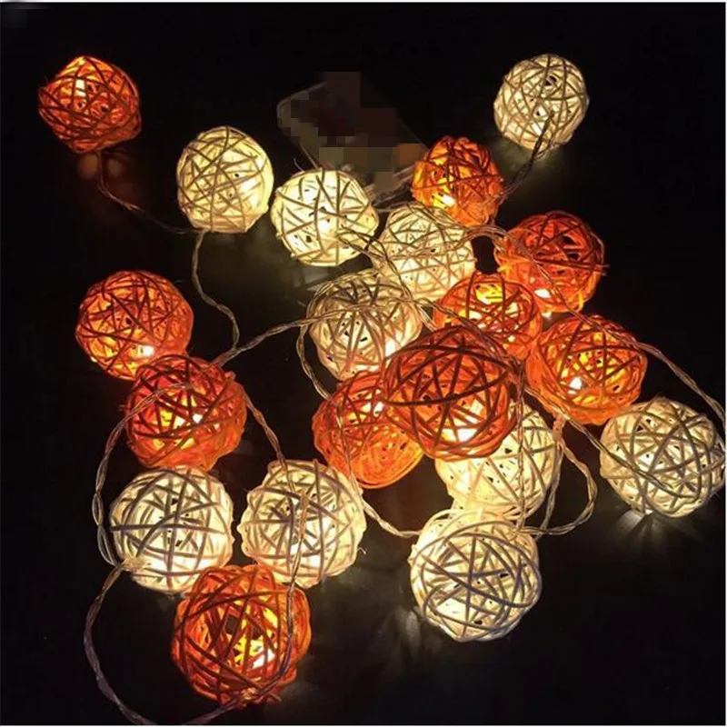 

4m 20LED Xmas Light Outdoor Indoor 4cm Decorative White/Orange Rattan Ball Led String Fairy Light Garland Luces Led Para Fiestas