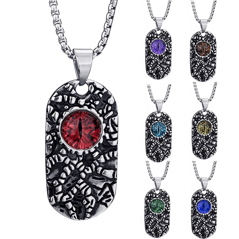 Elfasio Men's Bloody red Blue The devil's eye Retro Multicolor Stainless Steel Pendant Necklace Chain Jewelry | Украшения и