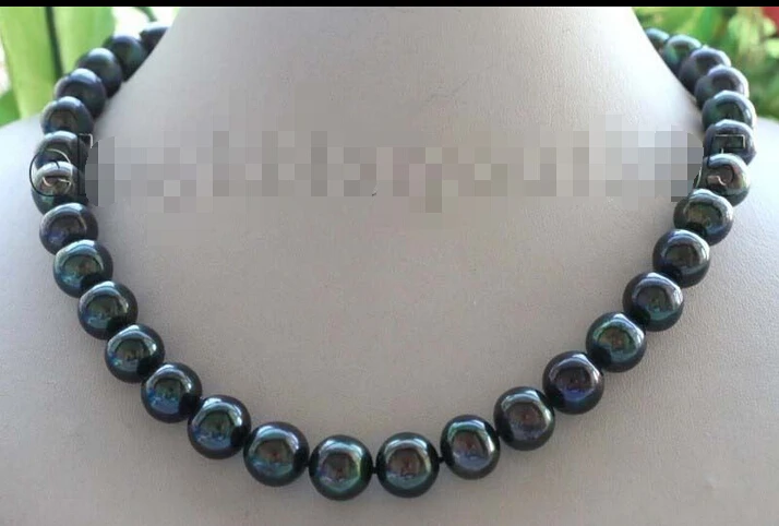 

17.5" Genuine Natural 12mm Black Round Pearl Necklace 18kgp #f1968!^^^@^Noble style Natural Fine jewe FREE SHIPPING