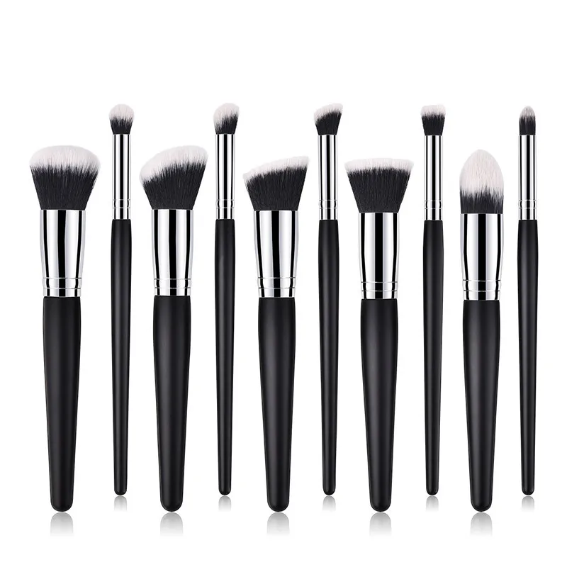 10pcs Eyeliner Lipstick Brush Makeup Set Eyeshadow Blush Foundation Mix
