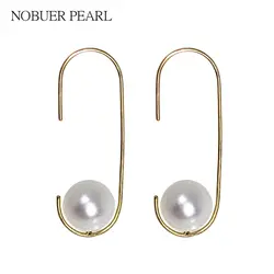 Nobuer Модный 18 К золото жемчужные серьги для женщин с яркий шар 6,5-7 мм настоящая жемчужина Drop серьги