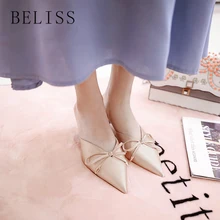 BELISS summer women shoes med heels slip on sexy party women slippers pointed toe ladies slippers slides mules silk satin S21 sungtin vintage floral embroidery slippers women mules shoes sexy crystal pointed toe slides spring summer velvet slippers