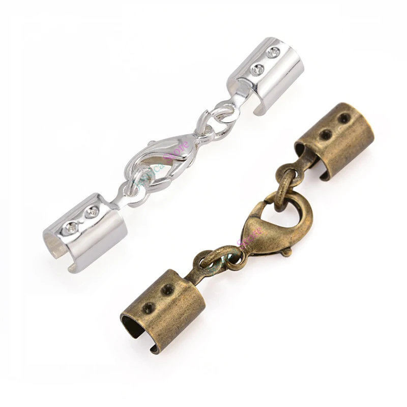 50Pcs Silver Lobster Clasp Leather Crimp End Caps Tip Clasps For DIY