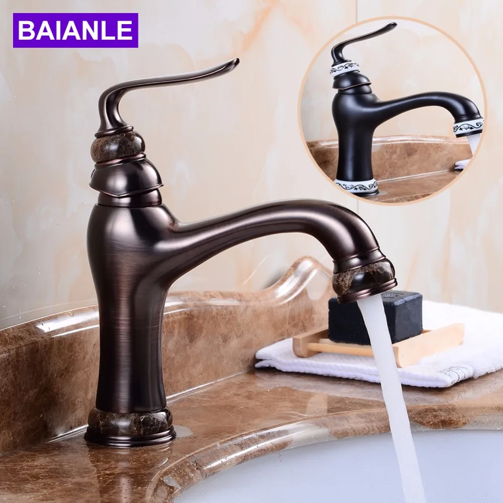 Deck Mounted Basin Sink Faucet Vintage Style Tap Black Bathroom faucets