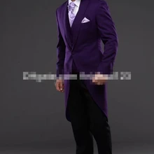 Утренний стиль, одна кнопка, фиолетовый смокинг с лацканами с острыми углами, мужской костюм, мужские свадебные костюмы, костюмы для выпускного, пиджак+ брюки+ жилет+ галстук