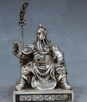 

Folk Chinese Silver Dragon Generals Seat Chair guangong guanyu Read books Statue