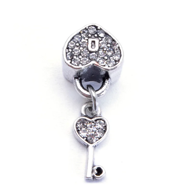 

Heart Lock Love Crown Snow Flower Crystal Charm Pendants DIY Silvering Women Jewelry Fit Necklace Bracelet Big Hole Bead Pendant