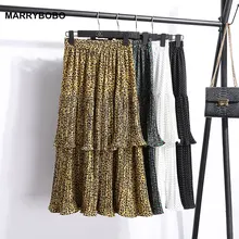 Kawaii печатных леопардовая юбка Для женщин лето-осень корейский Высокая талия плиссированные юбки женские миди Harajuku юбка Уличная