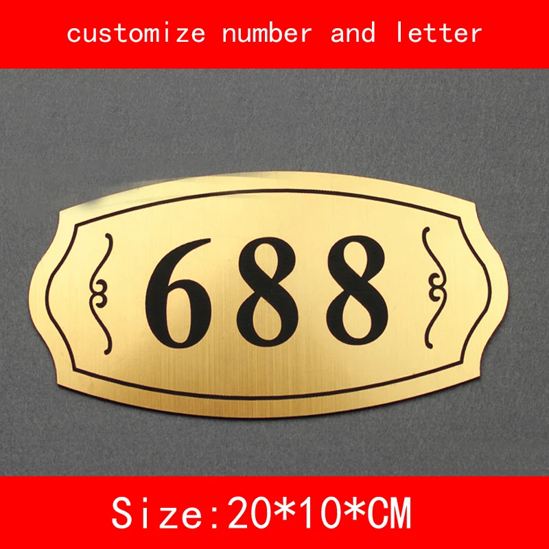 

size 20*10cm Number of House Room Gate gold brushed not fade Customized number letter Door Plate Apartment Hotel
