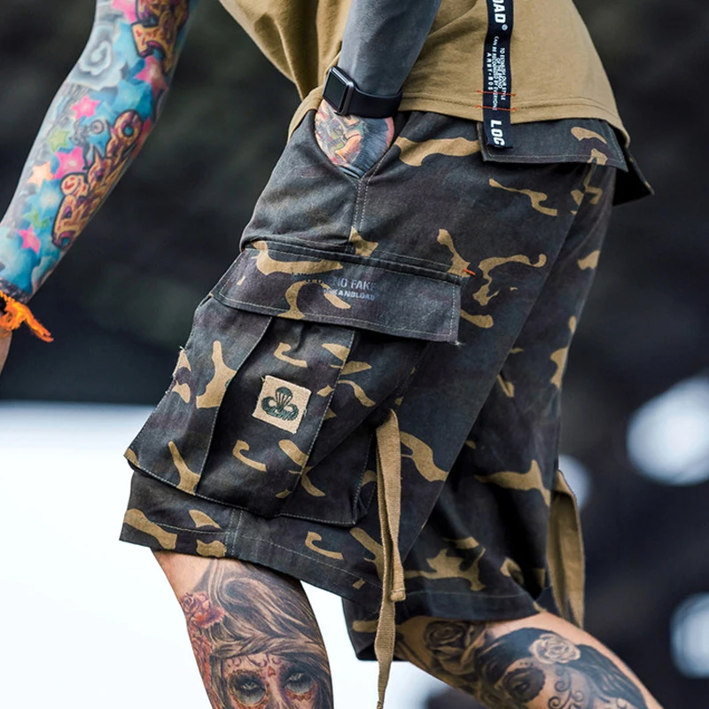 Harajuku Camo короткие джоггеры летние хип хоп Карго короткие камуфляжные уличные мужские тактические шорты карман хлопок армейский зеленый