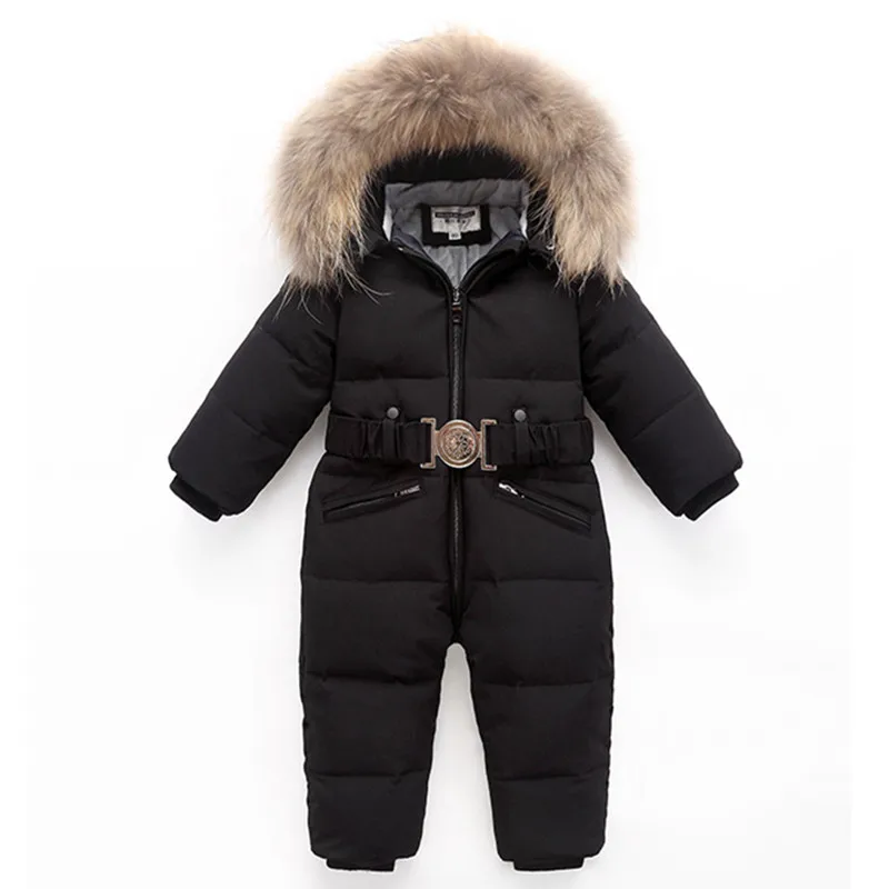 

Teenmiro Outerwear Jumpsuit Kids Winter Baby Snowsuit Nature Fur Collar Duck Down Jacket for Girls Coats Baby Boys Park Overalls