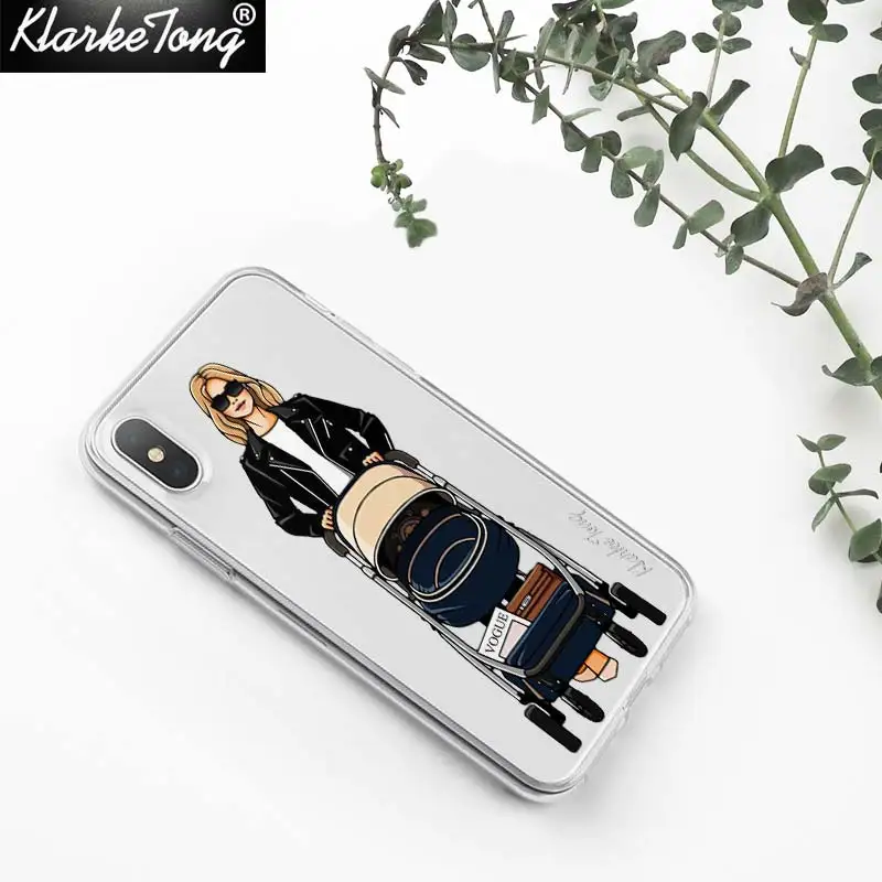 

KlarkeTong Fashion Girl Case For iPhone 11 Xs Max Xr 8 7 6s Plus 5s SE Transparent Soft Silicone Woman With Baby Car Phone Cover