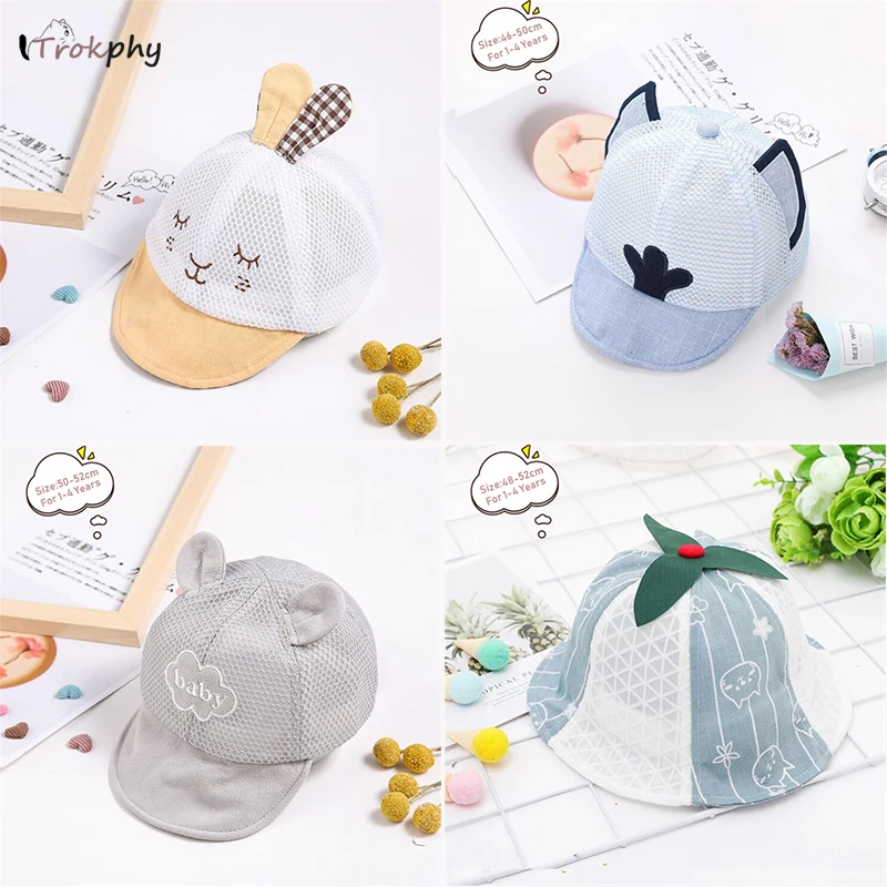 

2019 New Cute baby hat mesh Rabbit ears spring summer hat for baby girl boys cartoon children sunshade Kawaii caps 1-4 years