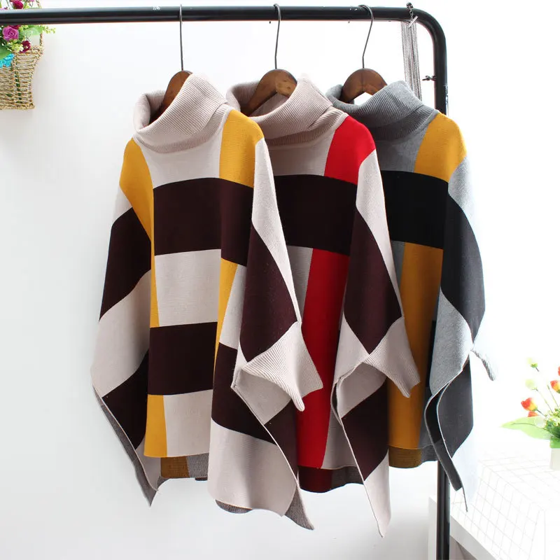 

women sweater winter clothes women Women's bat sleeve sweater coat 2019 autumn and winter new women's cloak shawl plaid sweater