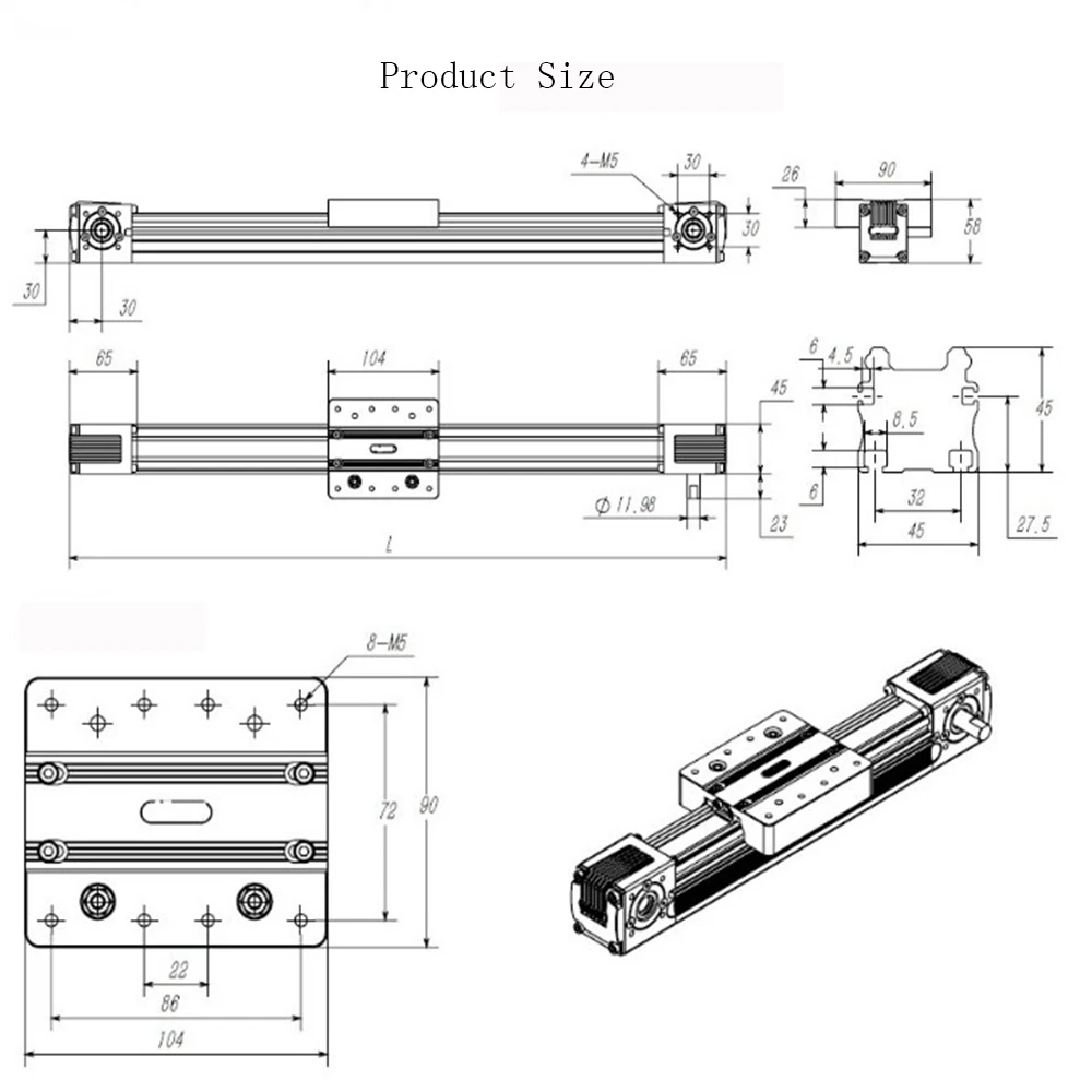 CNC ленточная линейная направляющая 400/500 мм ход CNC Ленточный привод линейная направляющая рельсовый привод с NEMA23 моторная база