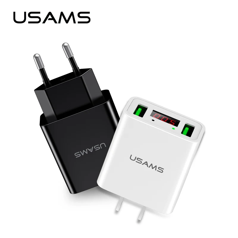

Phone Charger With LED Display,USAMS Dual USB Charger Max 2.2A Output EU/US Charger for iPhone X Samsung Xiaomi charger