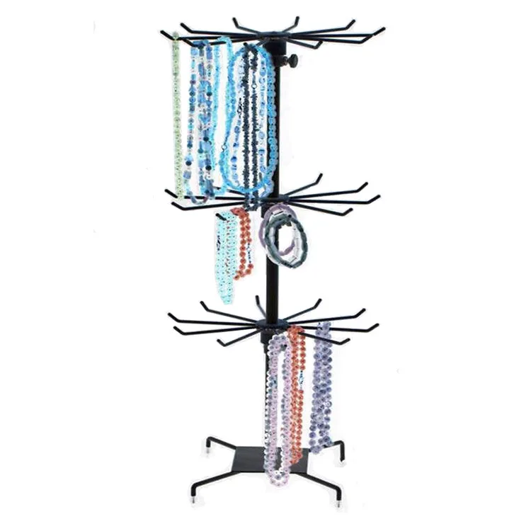  3 Tier Black Jewelry Retail Package Rack Holder Stand Display Rotatable Showcase Necklace Organizer