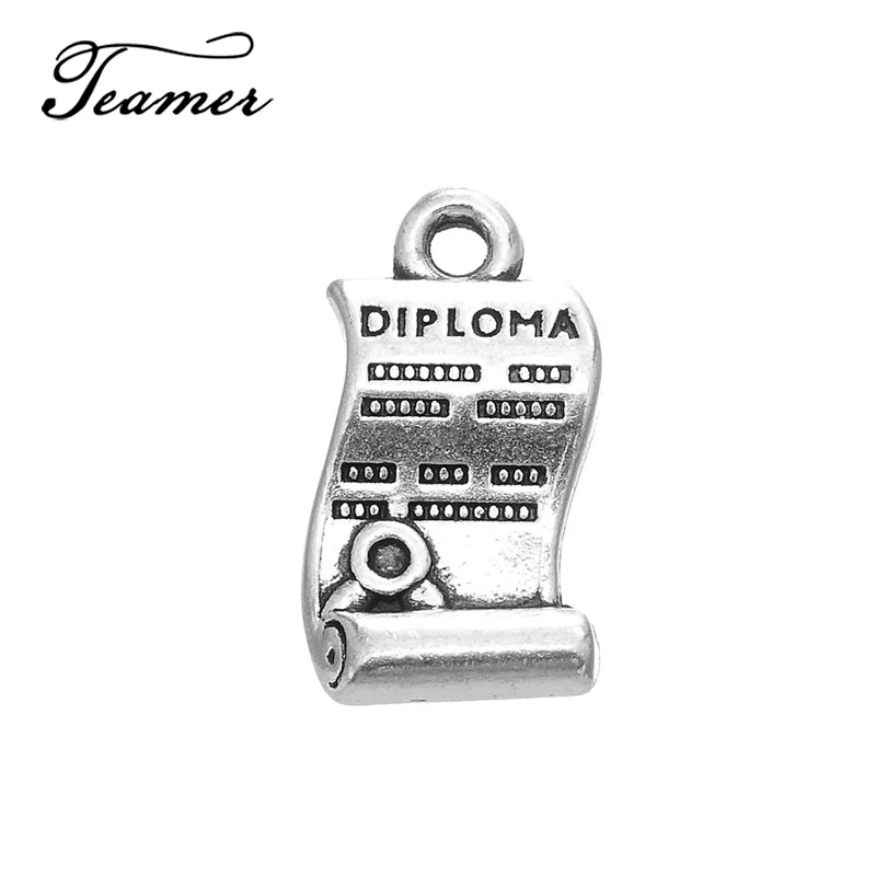 

Teamer 20pcs/lot Graduation Gift Antique Silver Pendant Graduate Diploma DIY Charms for Necklace Bracelet Jewelry Making