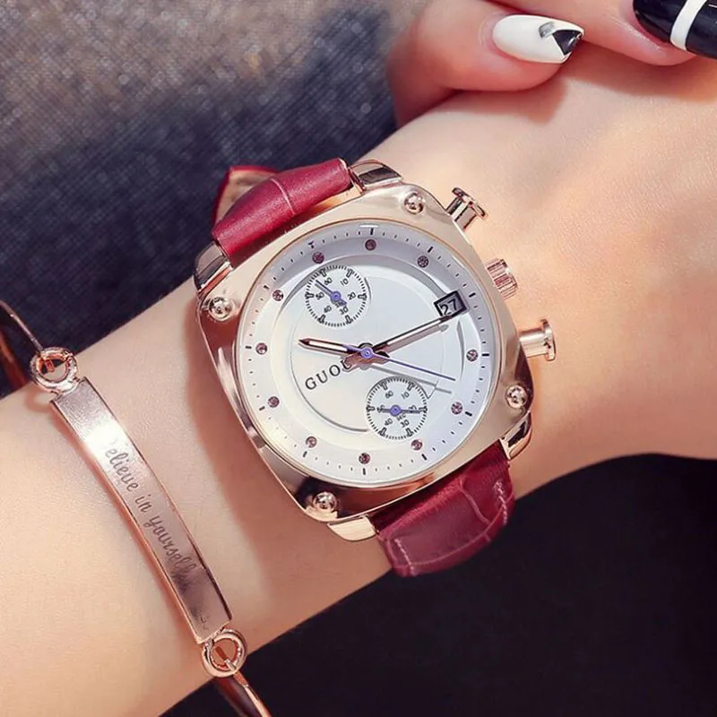 

Fashion Luxury Wrist watch Top Brand GUOU Women's Watches Waterproof Leather Strap Square Watch Women Watches relogio feminino