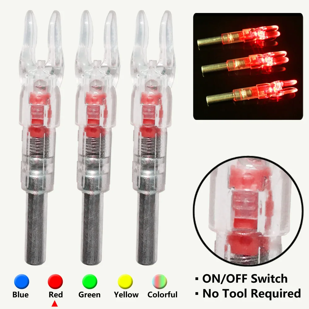 3 قطعة/الوحدة LED مضاءة نوك تلقائيا مضاءة القوس سلسلة المنشط لمعرف 6.2 مللي متر الرماية السهم التبعي اطلاق النار الصيد