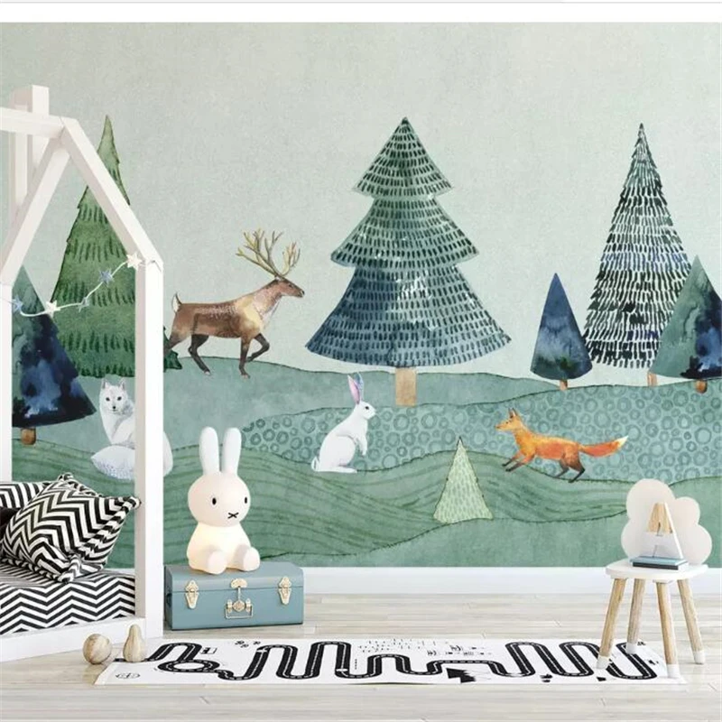 

beibehang Custom wallpaper Nordic minimalist hand-drawn elk forest animal children room background wall paper papel de parede