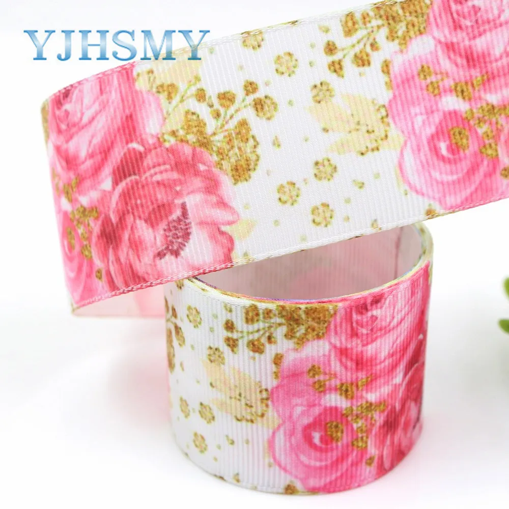 YJHSMY I 19330 838 38 мм 10 ярдов Цветок термопечать ленты grosgrain Бант колпачок DIY аксессуары