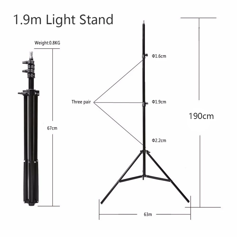Держатель для студийной фотосъемки с поворотной головкой, отражателем, дисковым кронштейном 2"-67" с 190 см, светильник-стойка