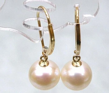 

hj 00316 PERFECT ROUND 10.2mm AAA+++ SOUTH SEA PEARL DANGLE EARRING 14K YELLOW GOLD