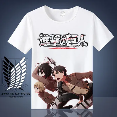 Coshome атака на Титанов футболка Shingeki No Kyojin Mikasa Levi Косплей футболки костюмы для мужчин и женщин короткий рукав летние футболки топы - Цвет: R