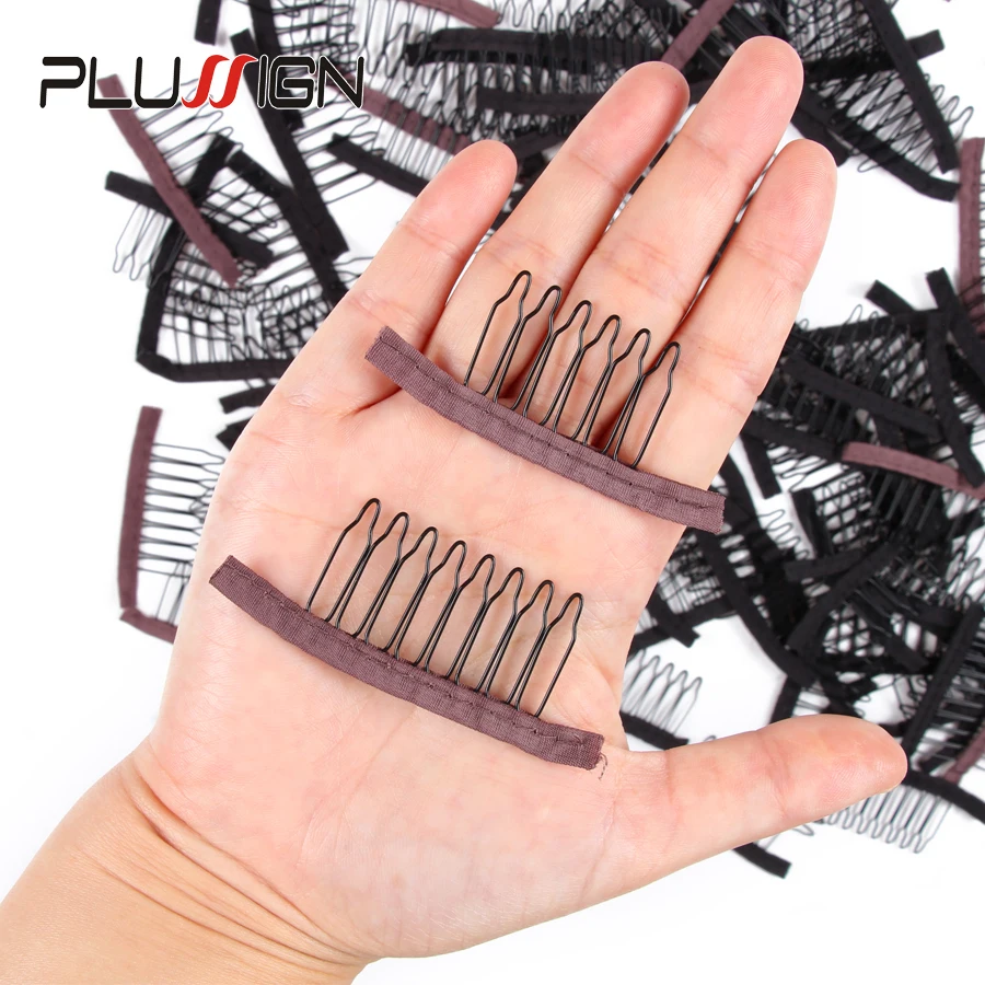 Plussign Black Brown Color Best Wig Comb Clips 6 Teeth Metal Wig Making