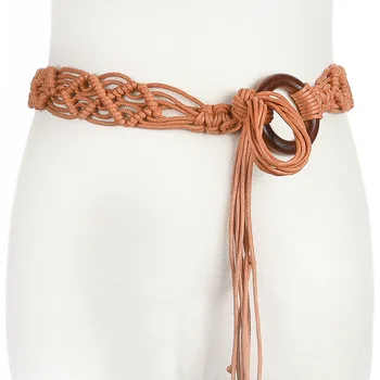 

Bohemian Weave Rope Belt For Women Boho Hand Made Personality Beads Lady Creative Design Waist Belts Cinturon Mujer BZ70