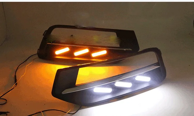 Qirun led drl дневного света для Volkswagen Santana- с динамическим движущимся желтым поворотом сигнала и синим ночным светом