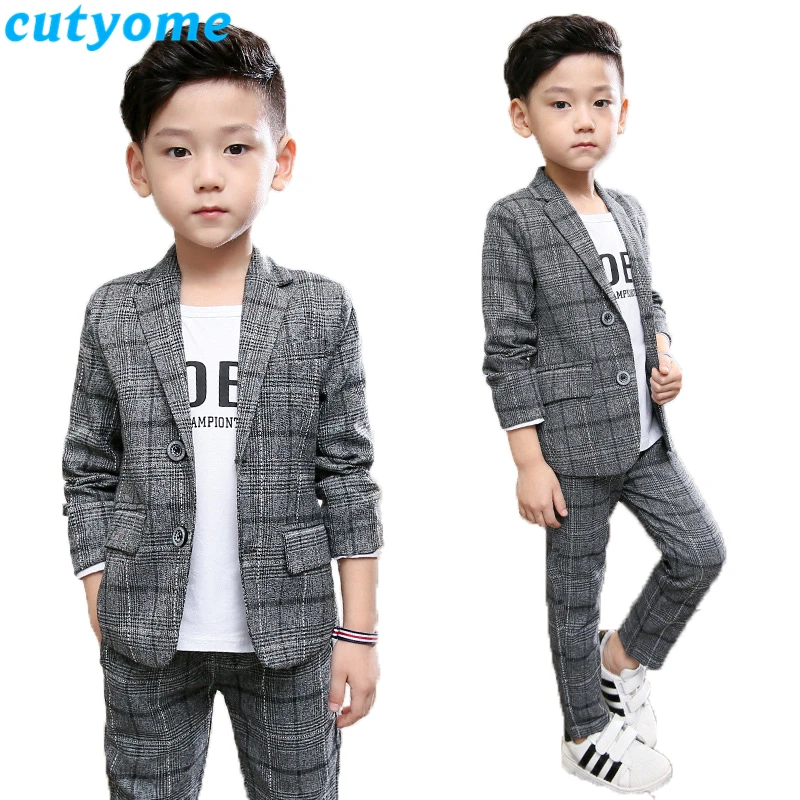 Клетчатый костюм с блейзером на свадьбу для малышей г., весенний Школьный костюм со смокингом для мальчиков комплект одежды для детей-подростков 10, 11, 12, 13, 14 лет