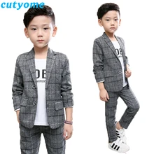 Клетчатый костюм с блейзером на свадьбу для малышей г., весенний Школьный костюм со смокингом для мальчиков комплект одежды для детей-подростков 10, 11, 12, 13, 14 лет