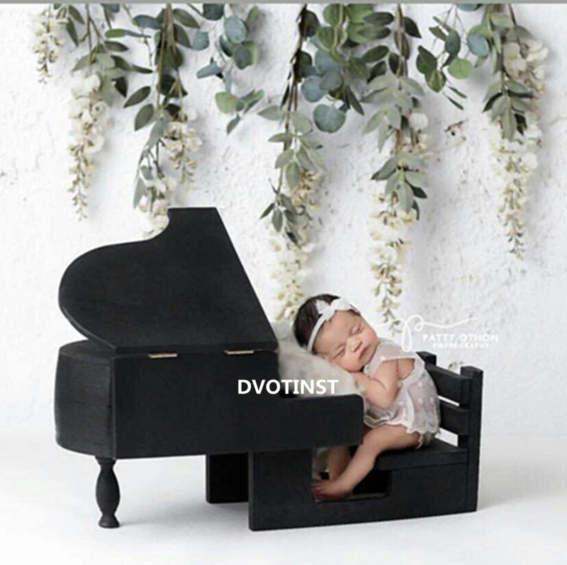 Dvotinst Newborn Photography Props Baby Retro Wooden Posing Black Piano