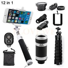 12in1 8X зум телеобъектив микроскоп макро Широкий формат рыбий глаз Lentes телескоп штатив Зажимы для iPhone 7 6 6 S 5S 5 4 S