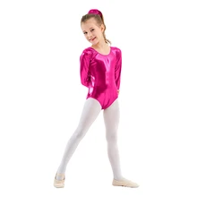 AOYLISEY Leotardos de Ballet para niñas brillante metálico gimnasia Rombers manga larga de oro leotardo traje de Spandex Ropa de baile infantil