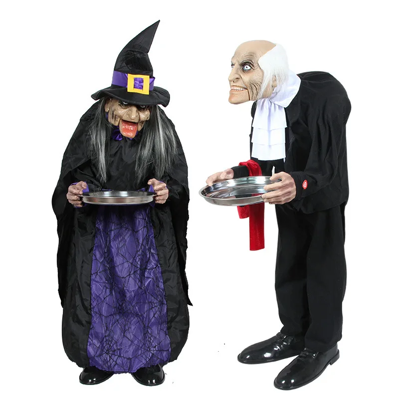 Игрушки ужасов на Хэллоуин, электрические куклы-призраки, украшения, реквизит для Хэллоуина, ключница, ведьма, вокал, ведьма, блестящие глаза, вечерние украшения