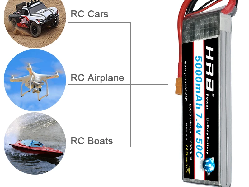 HRB Lipo 2S батарея 5000mah 7,4 V T Deans XT60 TRX XT90 EC5 50C для Traxxas Багги автомобили грузовик гоночные дроны лодка RC части