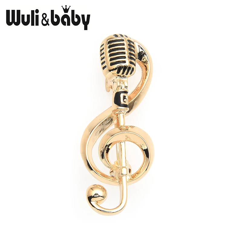 Wuli& baby сплав золотой цвет микрофон музыкальные ноты Броши для женщин и мужчин подарки на год
