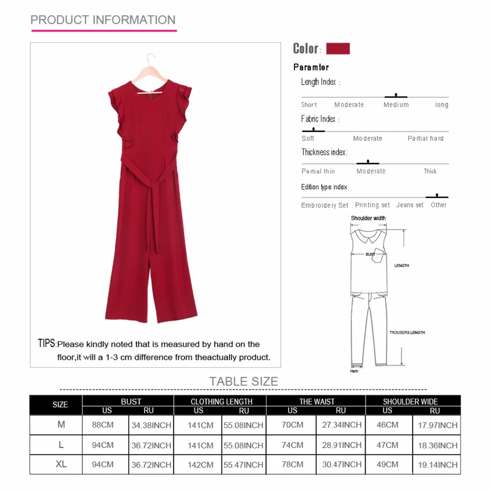 e-Manco Wide leg Elegant Long red jumpsuit Overalls for women Fashion Petal sleeve O-Neck Loose Solid Full-Length Women set